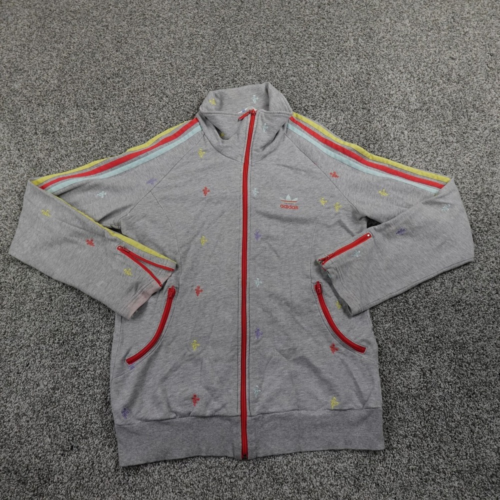Adidas Sweater Womens L Gray Trefoil Firebird Pullover 1/4 Zip Sweatshirt‎ Y2K